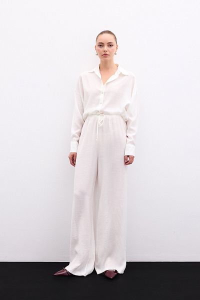 Sateen Elastic Waist Trousers - Ecru