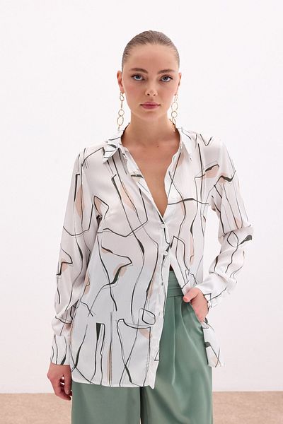 Sateen Slit Detailed Shirt - Khaki