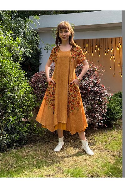 Butik Esra Kandemir Summer Cotton Washed Fabric Lining Lined Lined Large Size Authentic Dress