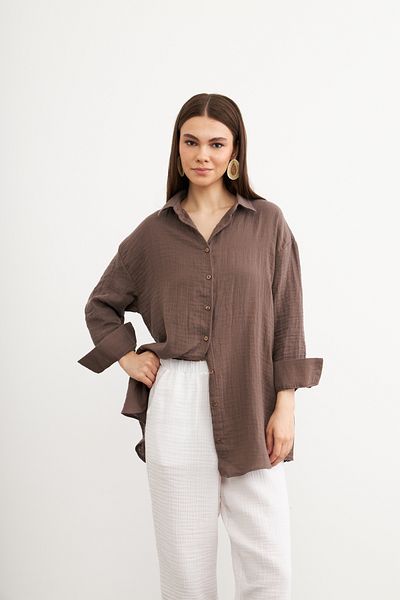 Yefrastore Голяма риза от муселин, цвят EARTH BROWN
