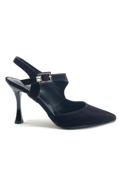 KOCAMANLAR Feles Okitam Buckle Detailed Open Back Stiletto Women's Heeled Shoes Black
