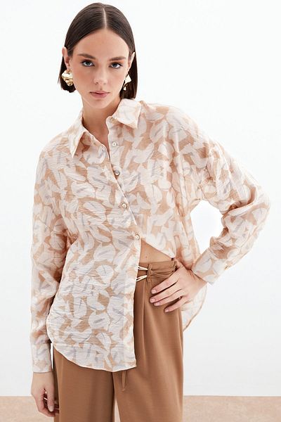 Sateen Cămașă din viscoză cu model - Stone