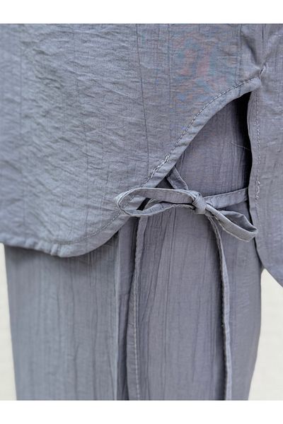MİHRA STORE Yelita Slit Drawstring Strawberry Pants Suit-Mf462 Gray