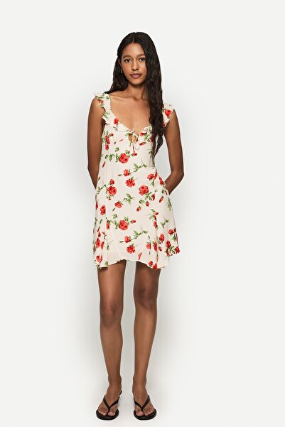 Bershka Baskılı mini askılı elbise