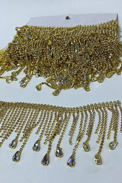 Limelia Gold Transparent Beyoğlu Drop Stone Fringe Tassel Ribbon Accessory