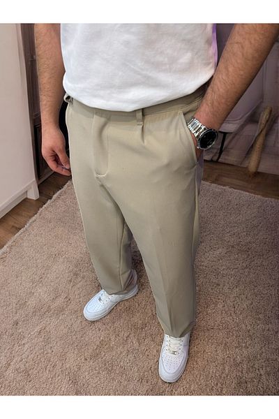 oraystore Men's Loose Cut Fabric Trousers