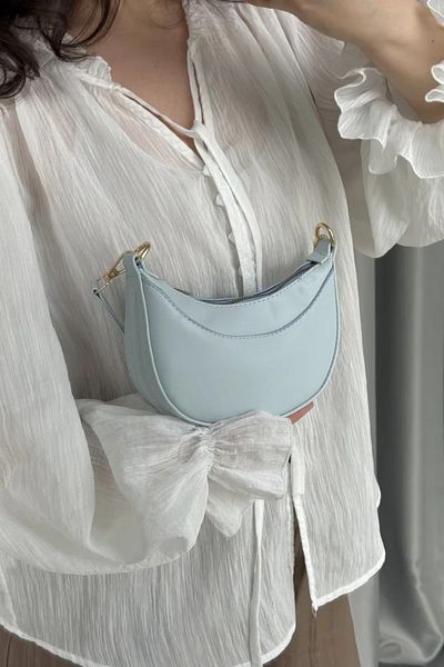 LEONAS Half Moon Women's Hand and Shoulder Bag with Stitching Detail Aprily Blue
