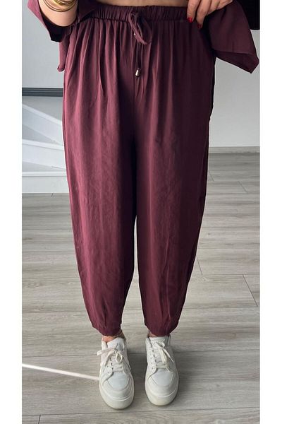 Oslove Plum Tnsel Shalwar Trousers with Elastic Waist
