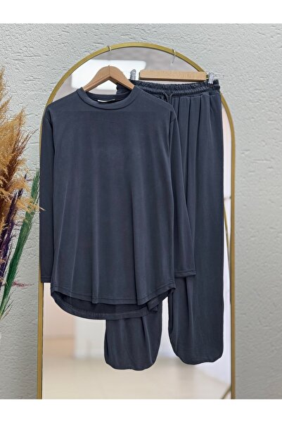 MİHRA STORE Παντελόνι Zerrin με λέιζερ πλισέ σχέδιο - NL219-Z Ανθρακί