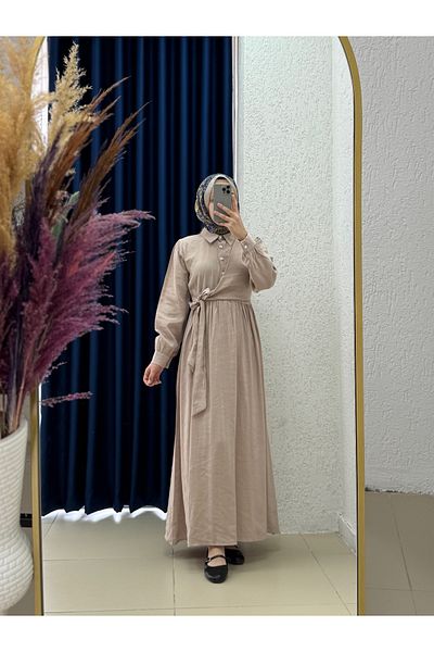MİHRA STORE Zenessa Cupra Modal Bolero Dress-Na2375 Stone