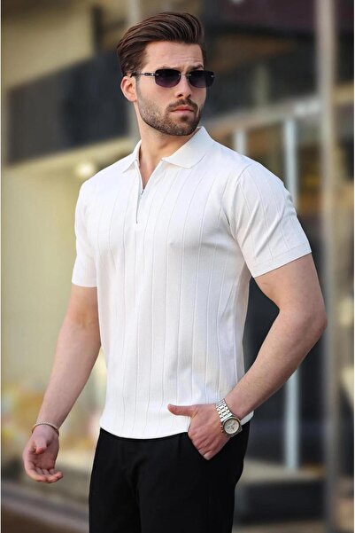 ribana Ανδρικό μπλουζάκι με ριγέ γιακά πόλο με φερμουάρ