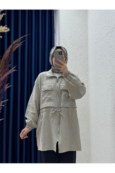 MİHRA STORE Sorita Waist Tunnel Double Pocket Zippered Tesla Tunic-El1940 Gray
