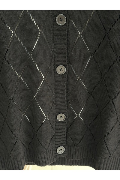 MİHRA STORE Dila Baklava Pattern Perforated Cardigan-Zi̇6150 Black