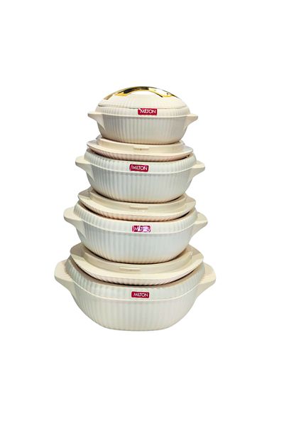 Un Milton Food Container Set of 4 Pieces 2.5L 1.5L 1L 0.5L Beige/Gold