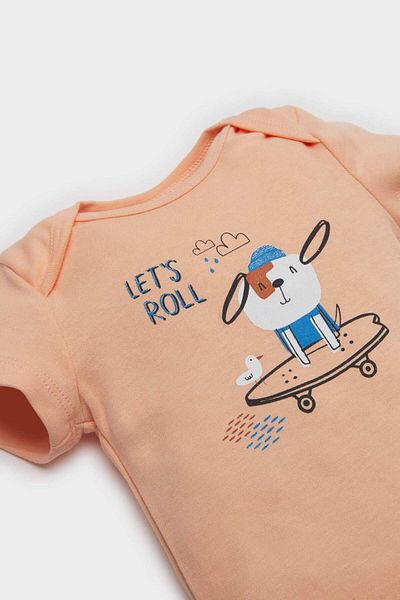 DeFacto Baby Boy Newborn Crew Neck Printed Ribbed Short Sleeve Snap Body E8230A525Sm