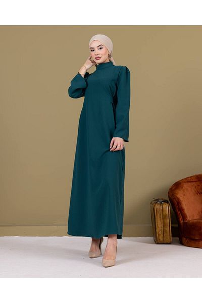 MİHRA STORE Marbling Lace-Up Crepe Dress-Pa9598 Emerald Green