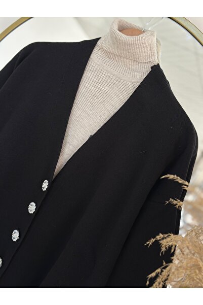 MİHRA STORE Home's 7 Daisy Button Cardigan-Zi̇6183 Black