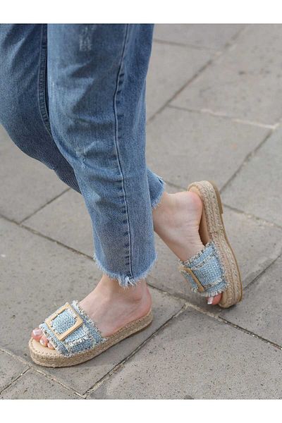 EREN SHOES BAG Zeus Thick Sole Straw Slippers with Buckle Detail