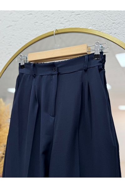 MİHRA STORE İda Front Pleat Detail Palazzo Trousers Navy Blue