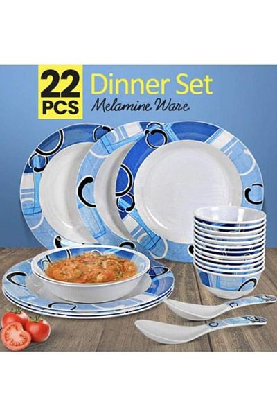 Royal Market 22-Piece Blue & White Melamine Dinnerware Set – Durable & Stylish Dining