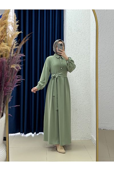 MİHRA STORE Zenuna Side Tie Button Dress-El1896 Mint