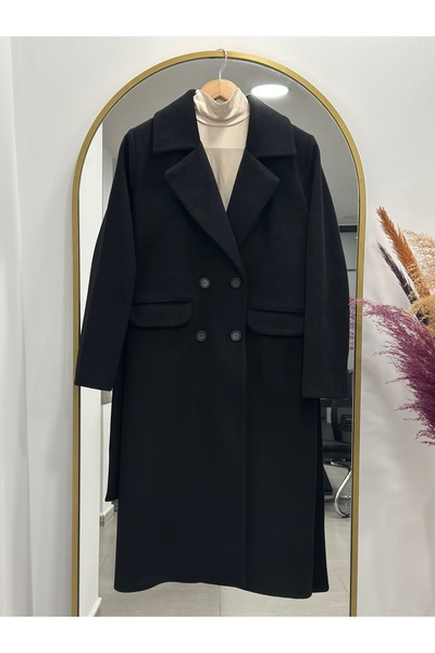 MİHRA STORE Παλτό με κουμπιά Dora με κρυφή τσέπη-UN328 Μαύρο