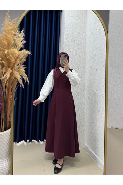 MİHRA STORE Zeninda Button Detailed Gilet-As4059 Claret Red