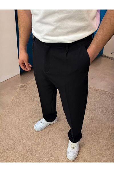 oraystore Men's Loose Cut Fabric Trousers