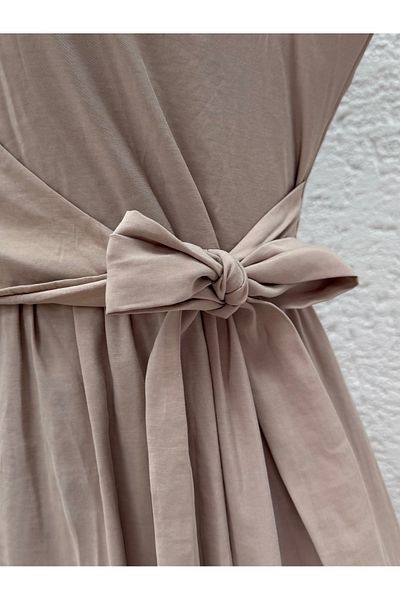 MİHRA STORE Zenessa Cupra Modal Bolero Dress-Na2375 Stone
