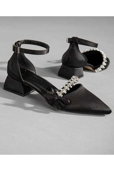 NASSAN Stone Bow Low Heel Satin Shoes