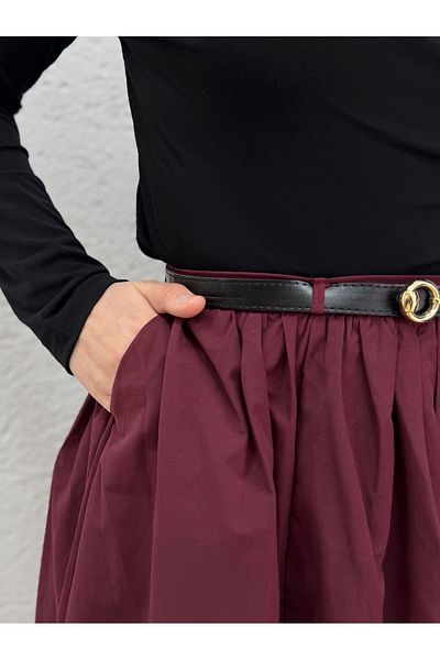 MİHRA STORE Erna Belted Poplin Skirt-Bn4362 Burgundy
