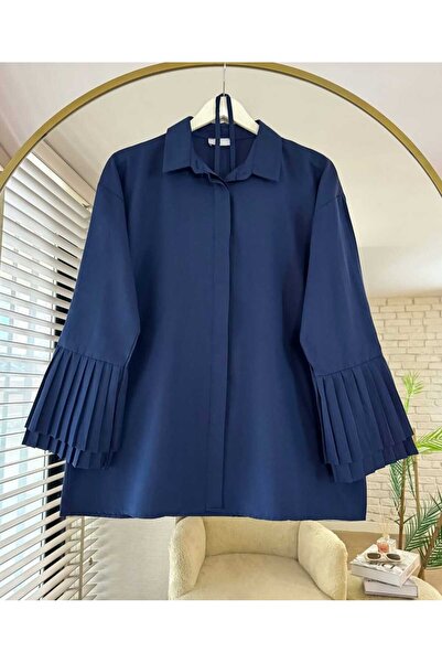 by nursel çiçek Γυναικείο πουκάμισο με πιέτες από ποπλίνα με μοντέρνα μανίκια