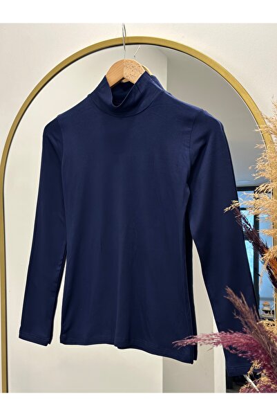 MİHRA STORE Esin Half Fisherman Long Sleeve Combed Cotton Badi-Ee123 Navy Blue
