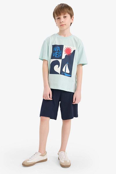 DeFacto Boys' 2-Piece Set Printed Short Sleeve T-Shirt Shorts F1228A825Hs