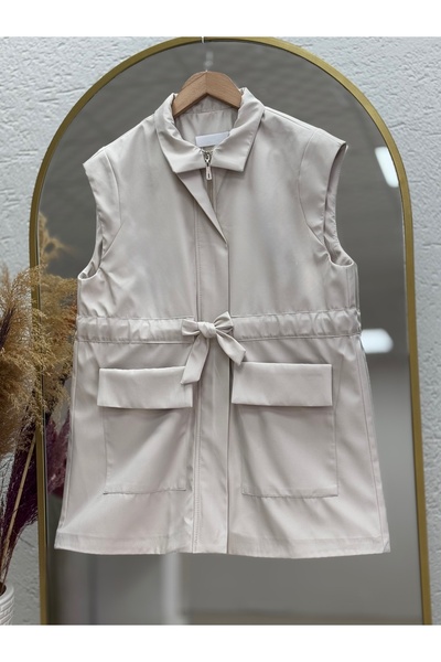 MİHRA STORE Γιλέκο Niran με διπλή τσέπη με τούνελ στη μέση-LE2878 Stone