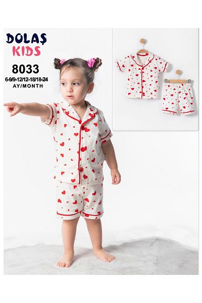 dolaş kids Heart Short Sleeve Baby Girl Pajamas Set 8037 |   6-24 Months