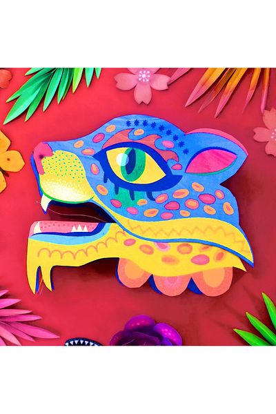 Probest DESIGN Colorful Jaguar Hand Puppet, Mentossori Cut Paste Art Puppet Hand Skill