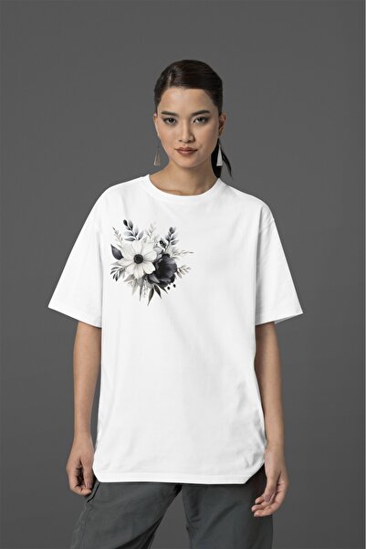 Butik bumbac 100% FEMEI/FATĂ -FLOWER- TRIOC CU MÂNER SCURT CU Gât rotund IMPR...