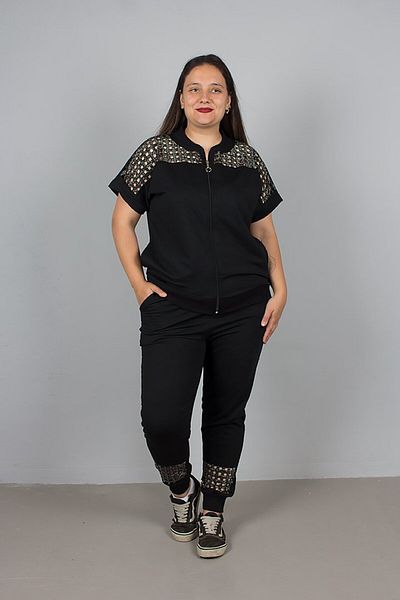 Truva XXL Plus Size 2 Thread Combed Cotton Black Tracksuit Set – Comfortable Elegance with Shoulder and Leg Details