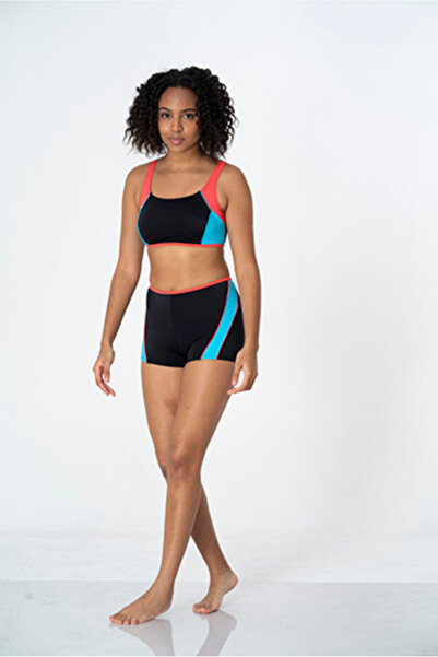 Sunsurf 2025 Kreasyonu Siyah, Kırmızı, Mavi Şortlu Yüzücü Bikini Takımı