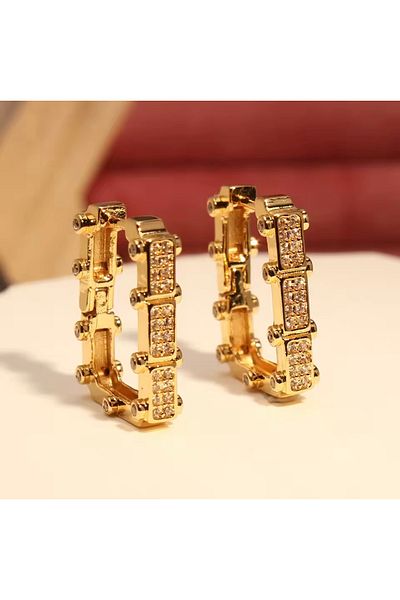 Lunays Steel Geometric Zircon Stone Hoop Women's Earrings Gold Color