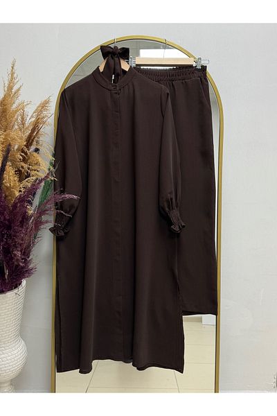 MİHRA STORE Ümran Hakim Collared Loose Trousers Suit-El1867 Brown