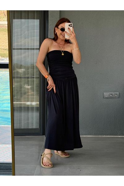 X-Young Draped Side Gathered Dress Dark Blue