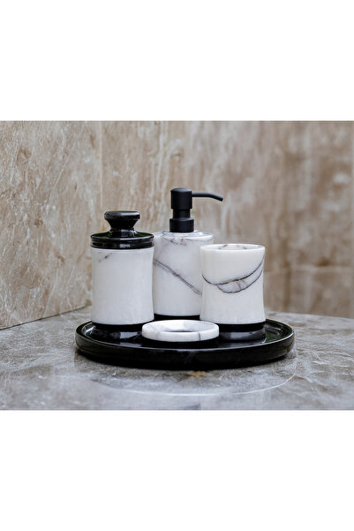 marbelix طقم حمام سيليستيا ريل ماربل فائق الفخامة مكون من 5 قطع - مضخة فولاذي...