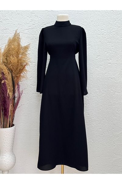 MİHRA STORE Marbling Lace-Up Crepe Dress-Pa9598 Black