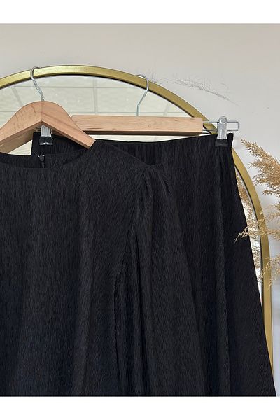 MİHRA STORE Smile Balloon Sleeve Drop Skirt Suit-Ek211 Black
