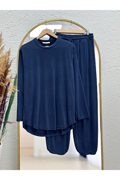 MİHRA STORE Παντελόνι Zerrin με Πλισέ Σχέδιο Λέιζερ - NL219-Z Ναυτικό Μπλε