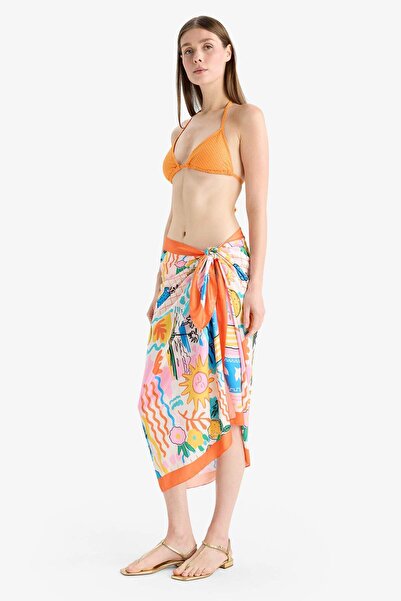 DeFacto Regular Fit Desenli Saten Plaj Eteği-Fall in Love B1443AX25HS