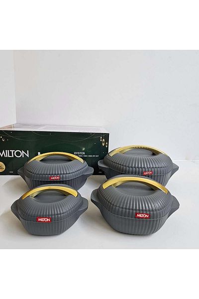 Un Milton Food Container Set of 4 Pieces 2.5L 1.5L 1L 0.5L Grey/Gold