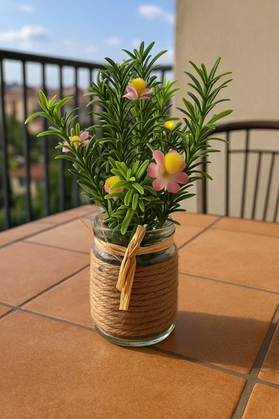 STORKİST Rustik Cam Kavanozda Mini Pembe Yapay Çiçek Aranjmanı – 6x20 cm Deko...